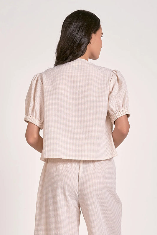Elan | Lightweight Gingham Tie-Front Blouse