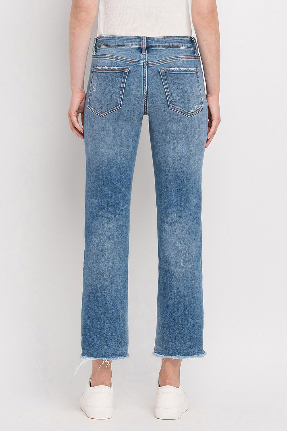 Mid Rise Crop Straight W/ Uneven Hem Detail