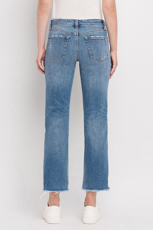 Mid Rise Crop Straight W/ Uneven Hem Detail
