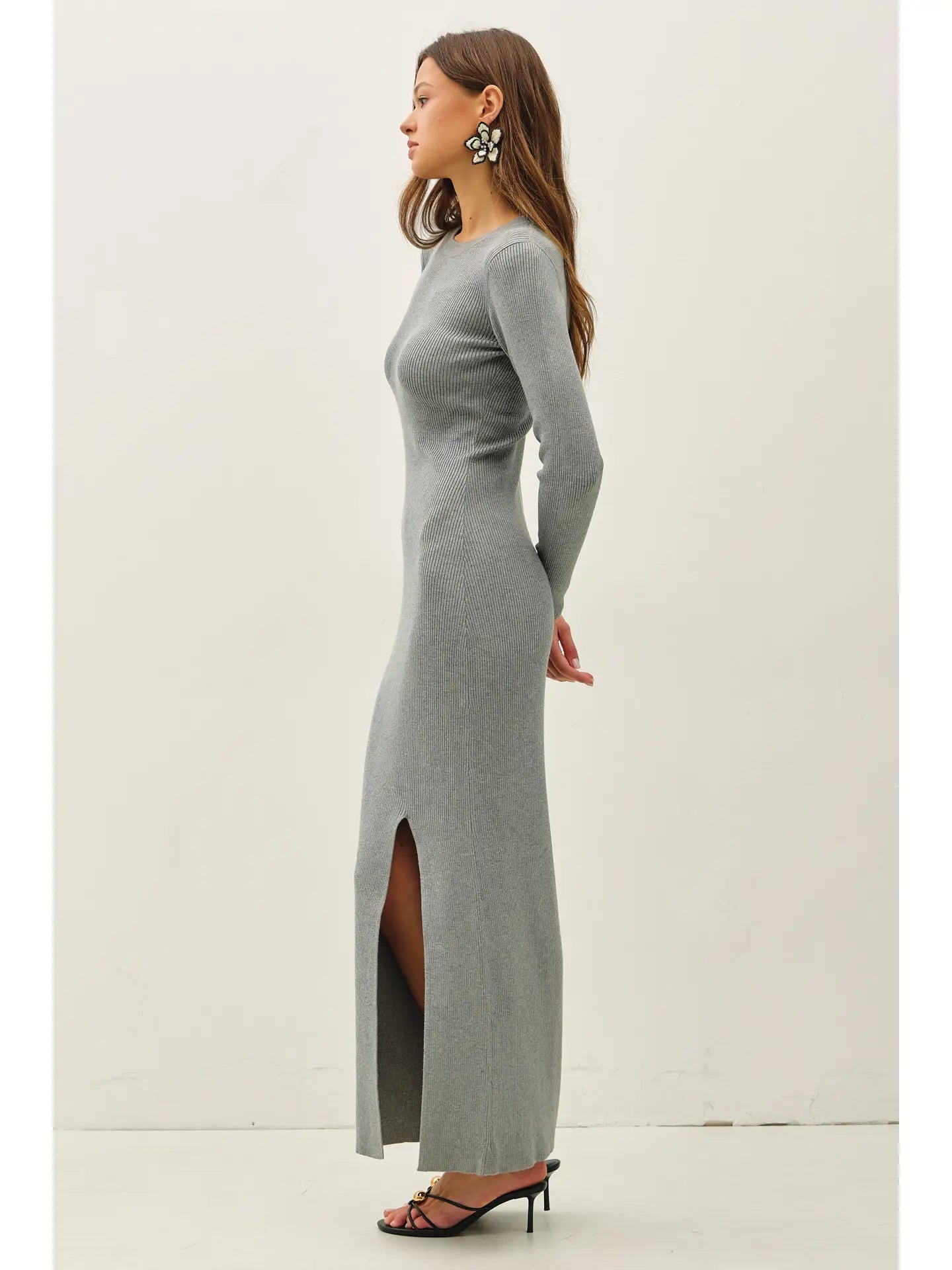 ribbed long sleeve maxi sweater dress Cable Knit Crew Neck Long Sleeve Maxi Sweater Dress