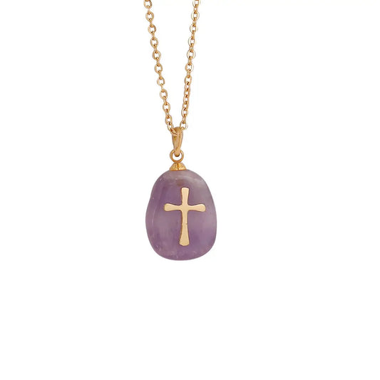 Natural Stone Cross Necklace
