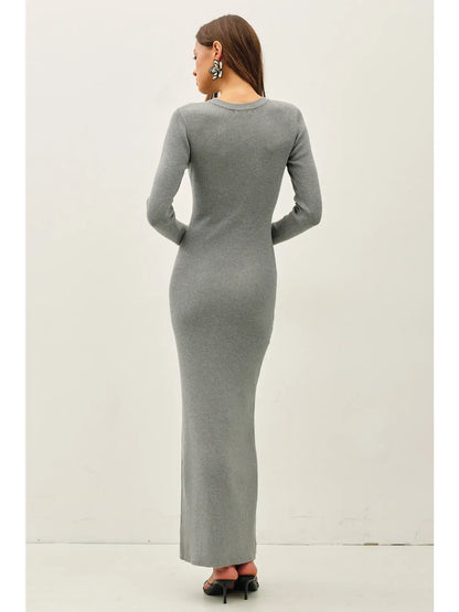 Long Sleeve Ribbed Maxi Sweater Dress