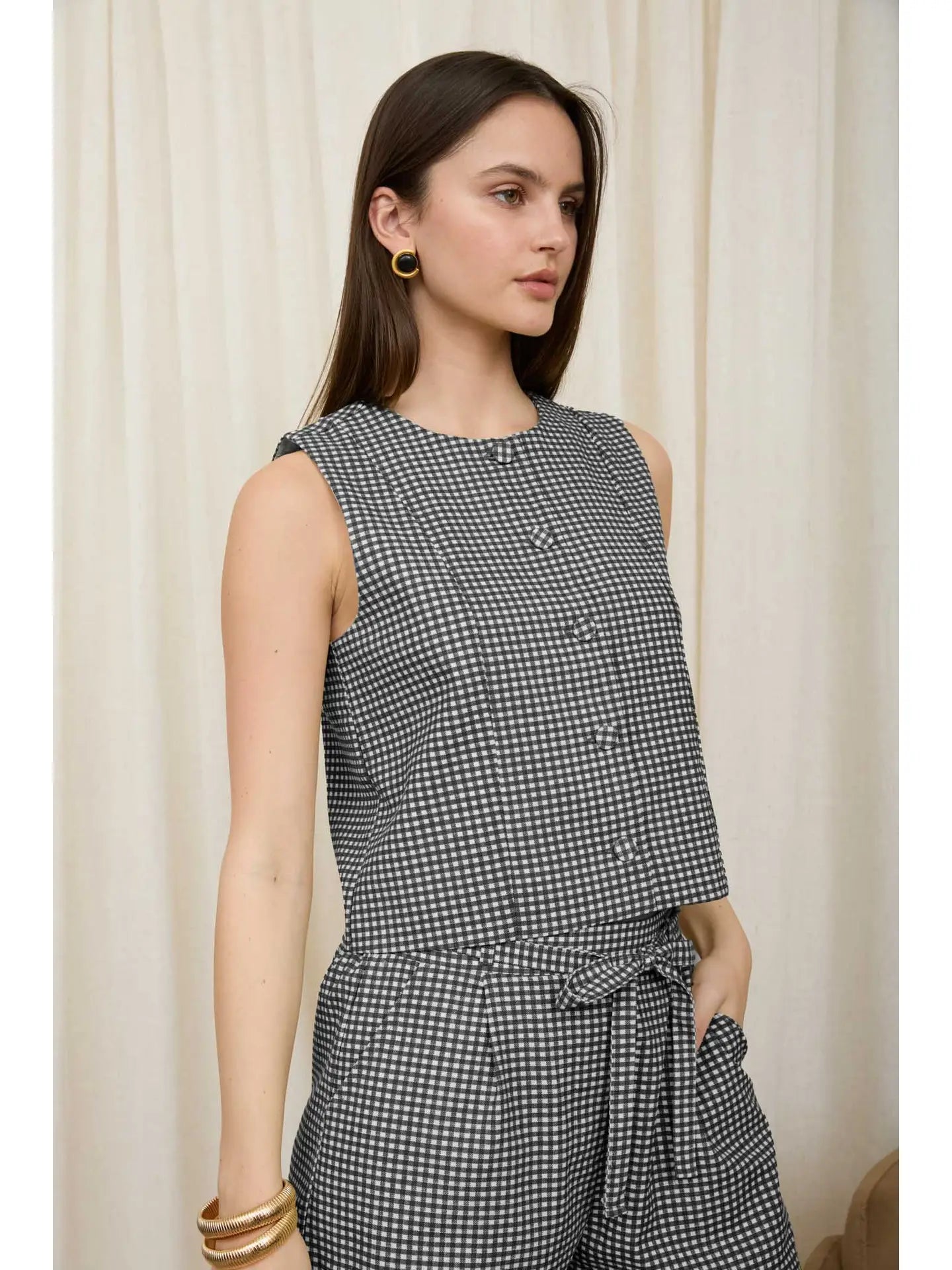Monroe Gingham Button Tank