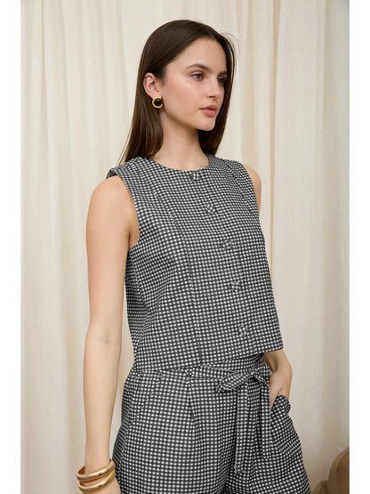 Monroe Gingham Button Tank