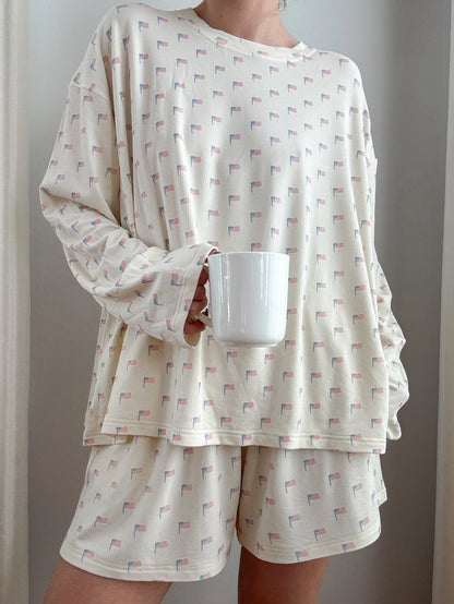 Cloud Comfort Flag Print Pajama Top