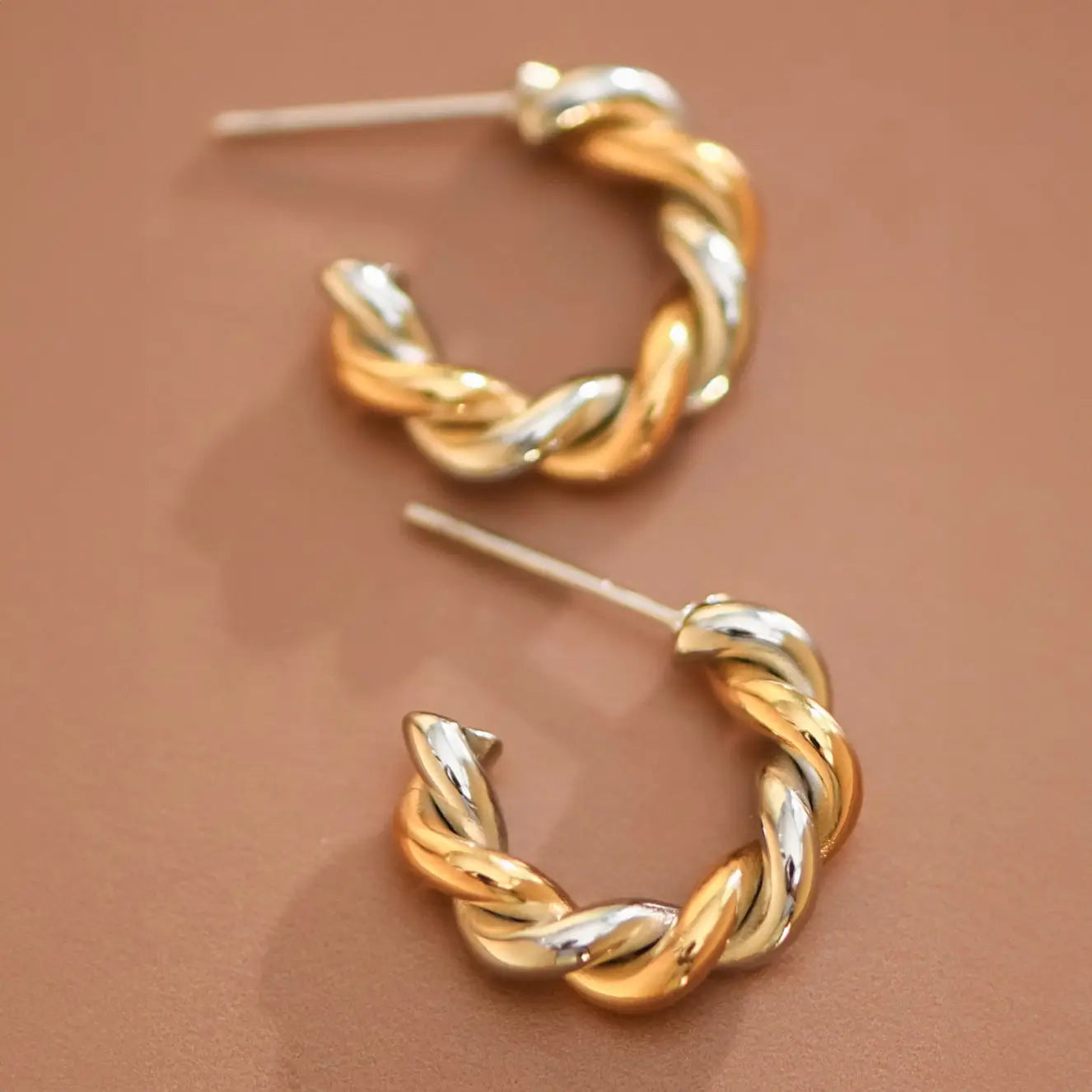 Two-Tone Wide Twisted Hoop Earrings