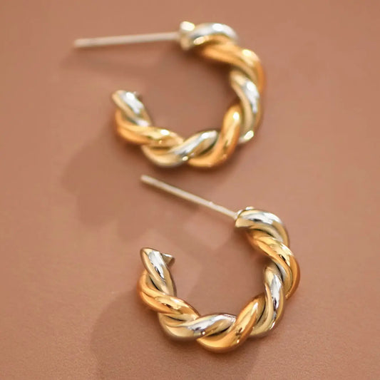 Two-Tone Wide Twisted Hoop Earrings