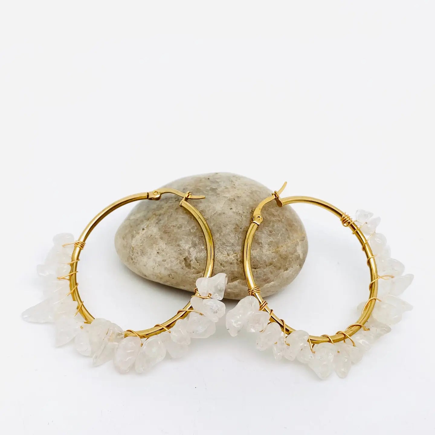 Hand-Wound Natural Stone Hoop Earrings
