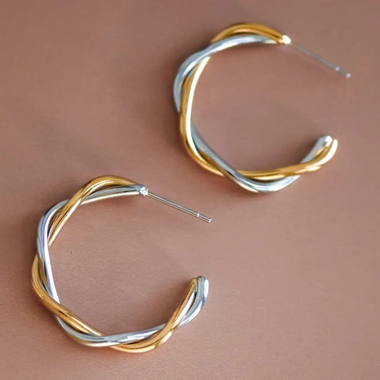 Two-Tone Twisted Hoop Earrings