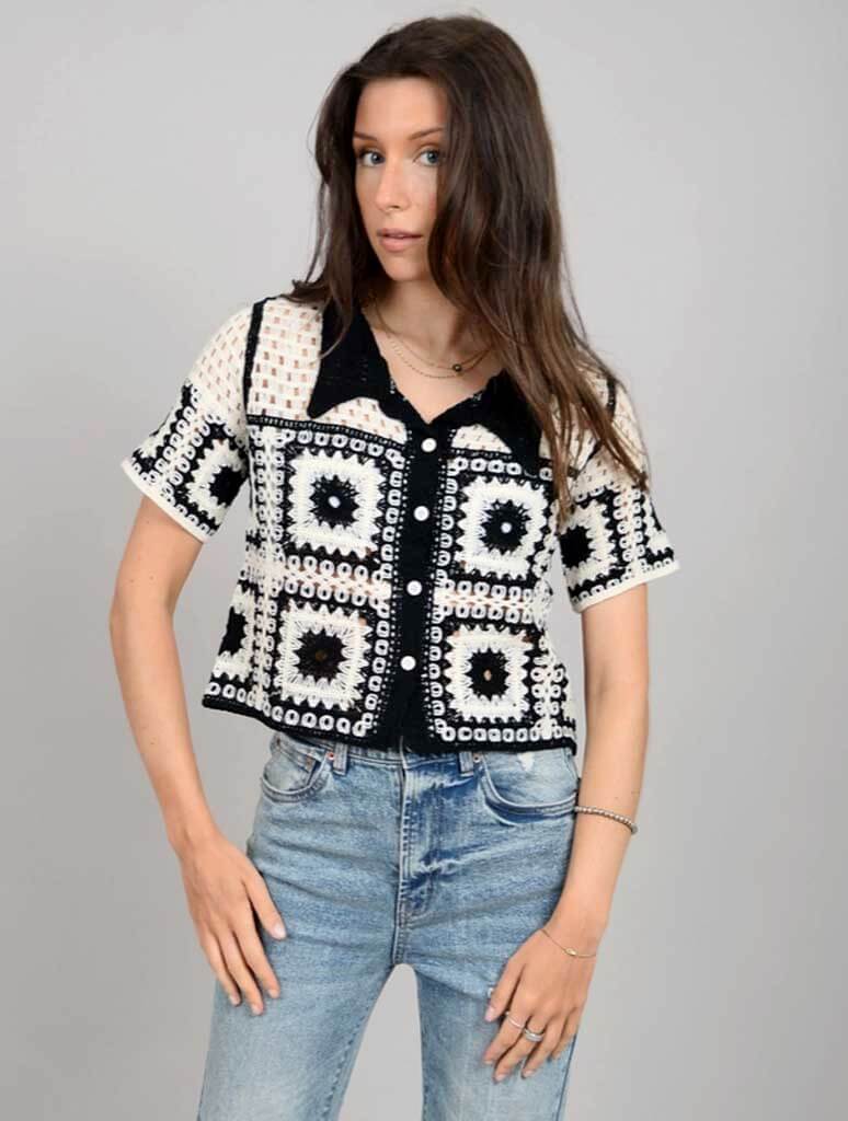 RD Style | Lasa Short Sleeve Shirt Collared Cardigan