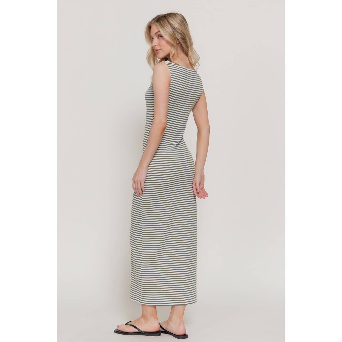 Olive Grove Stripe Midi Dress