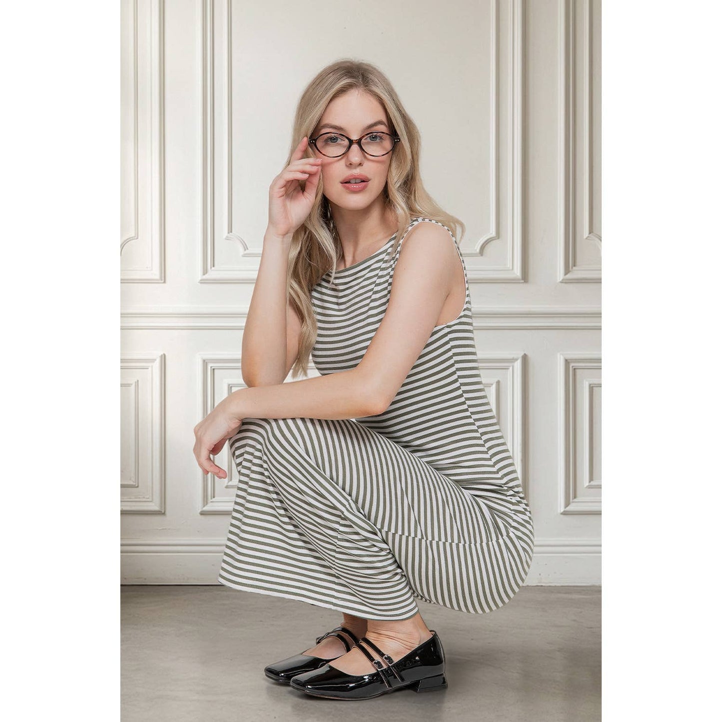 Olive Grove Stripe Midi Dress