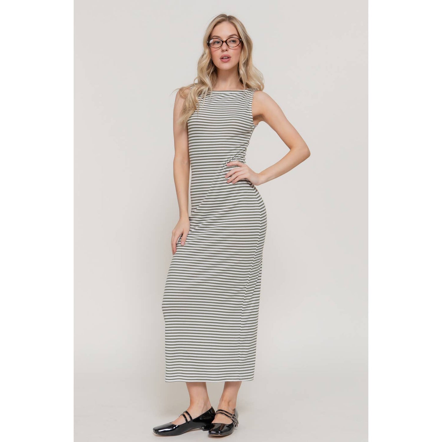 Olive Grove Stripe Midi Dress