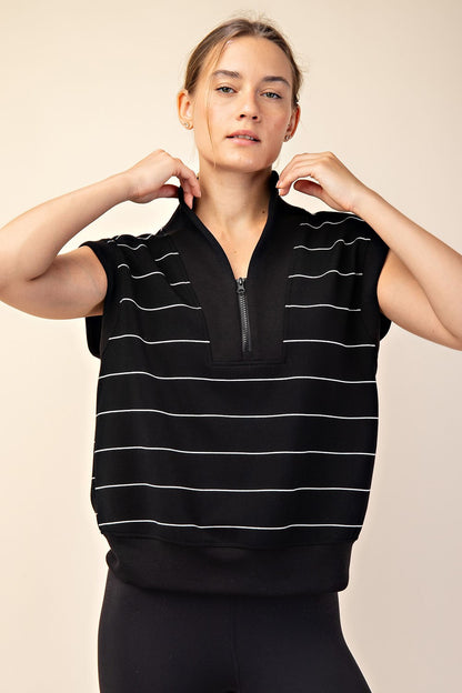 striped black quarter zip front