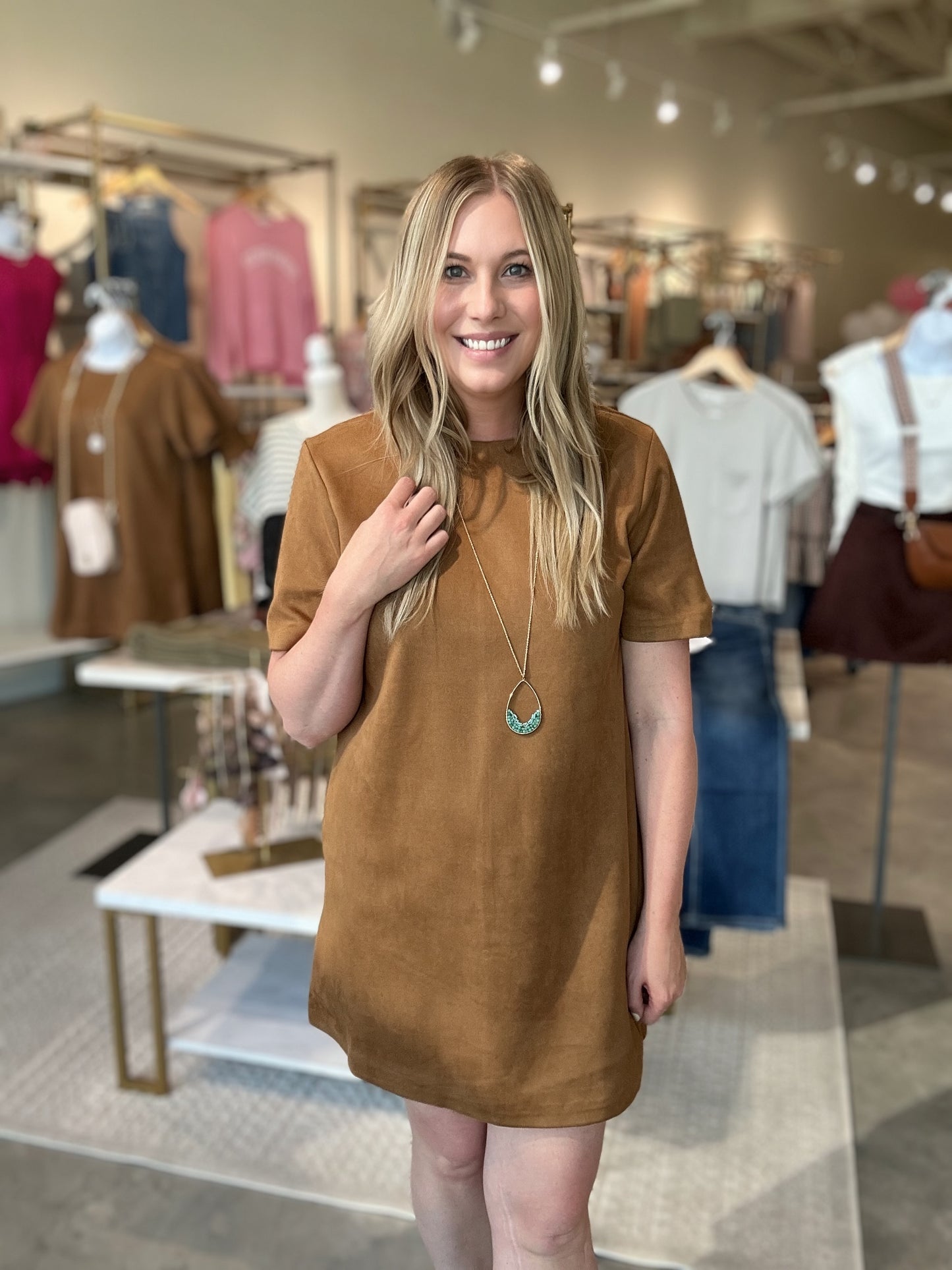 Chestnut Suede Shift Dress