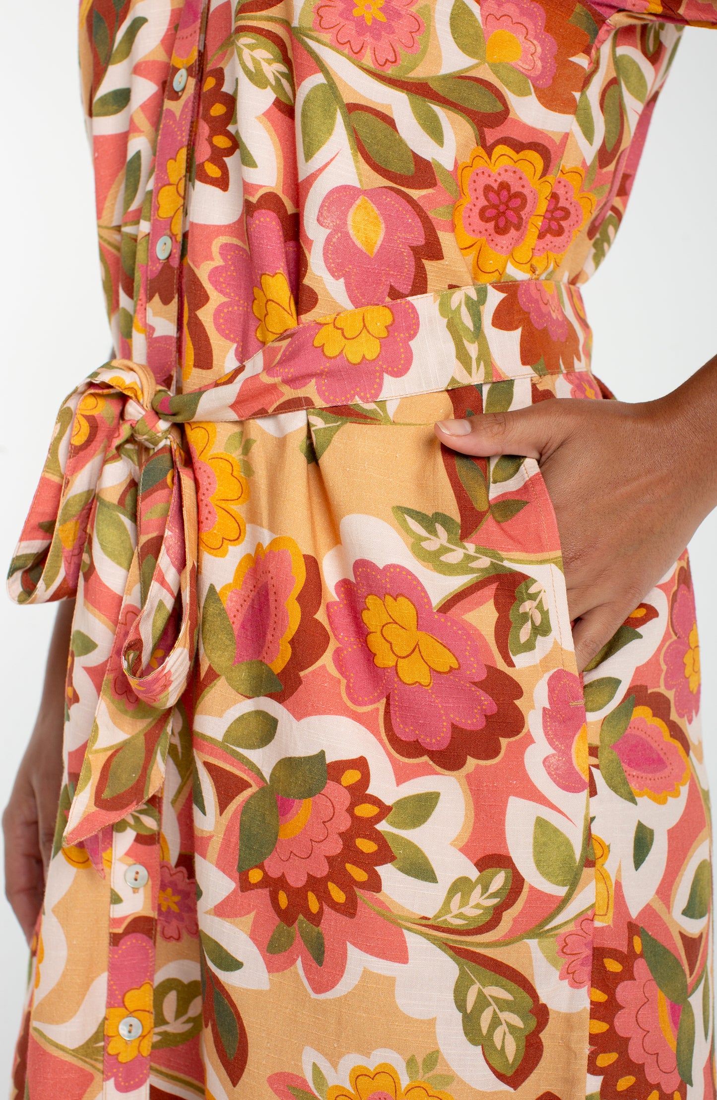 Liverpool | Short Sleeve Shirred Button Front Woven Dress