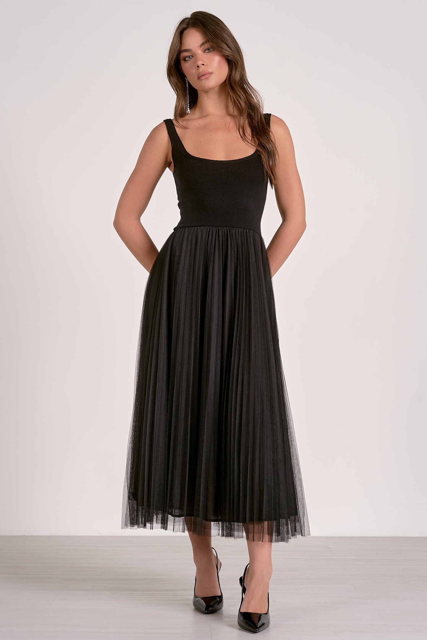 Elan Maxi Tulle Tank Dress