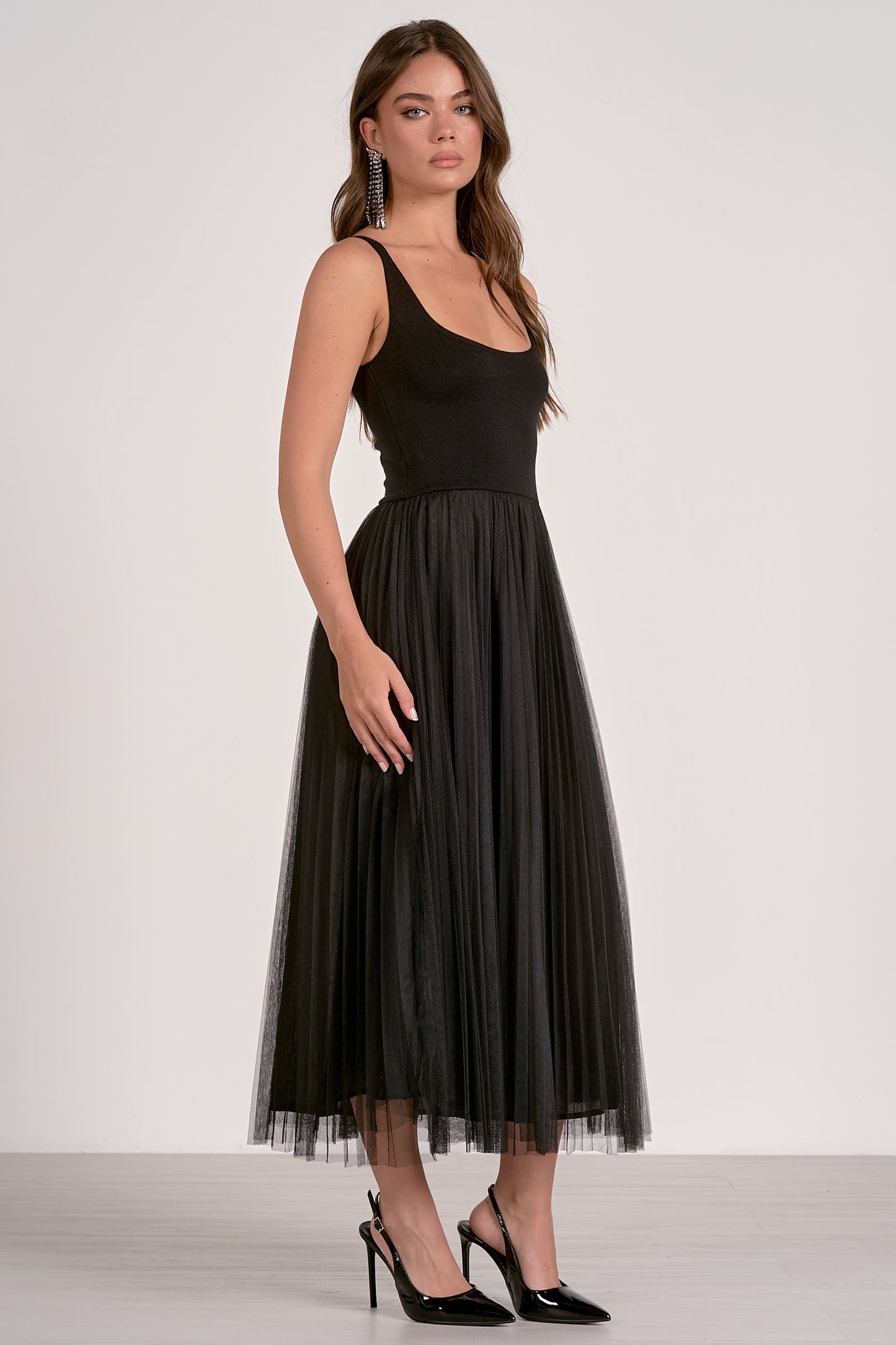 Elan Maxi Tulle Tank Dress