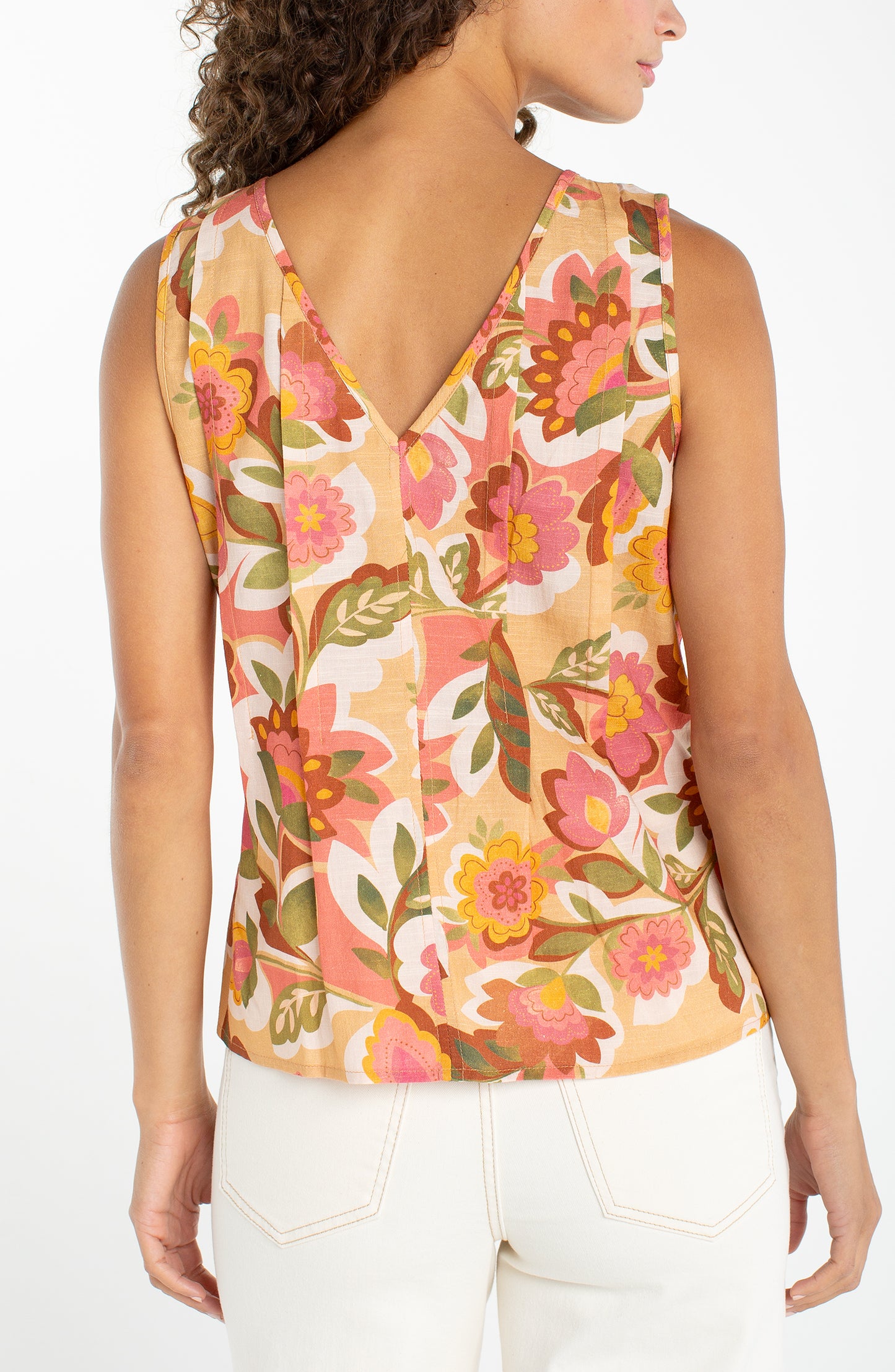 Liverpool | Sleveless V Neck Woven Top W/ Pintucks