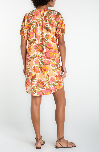 Liverpool | Short Sleeve Shirred Button Front Woven Dress